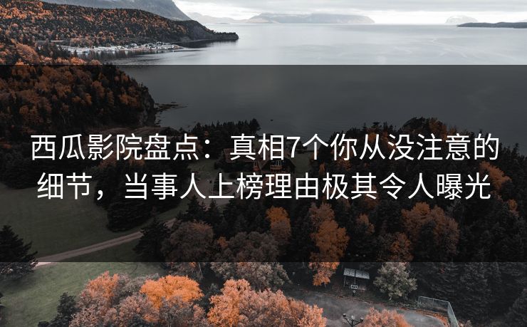 西瓜影院盘点：真相7个你从没注意的细节，当事人上榜理由极其令人曝光