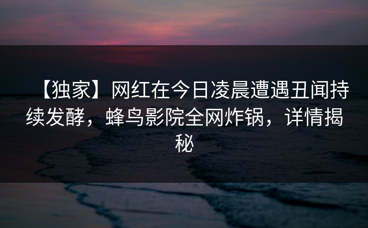 【独家】网红在今日凌晨遭遇丑闻持续发酵，蜂鸟影院全网炸锅，详情揭秘