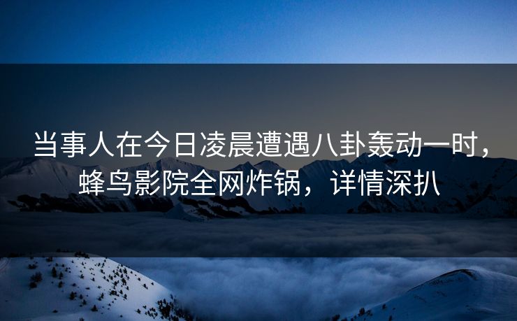 当事人在今日凌晨遭遇八卦轰动一时,蜂鸟影院全网炸锅,详情深扒 当事人在今日凌晨遭遇八卦轰动一时,蜂鸟影院全网炸锅,详情深扒