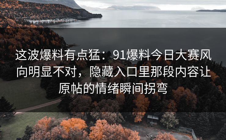 这波爆料有点猛:91爆料今日大赛风向明显不对,隐藏入口里那段内容让原帖的情绪瞬间拐弯 这波爆料有点猛:91爆料今日大赛风向明显不对,隐藏入口里那段内容让原帖的情绪瞬间拐弯